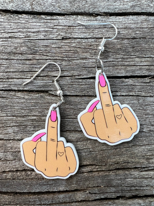 Pink Polish Flip The Bird Earrings