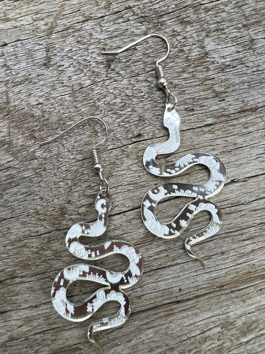 Mirror Silver Snake Earrings