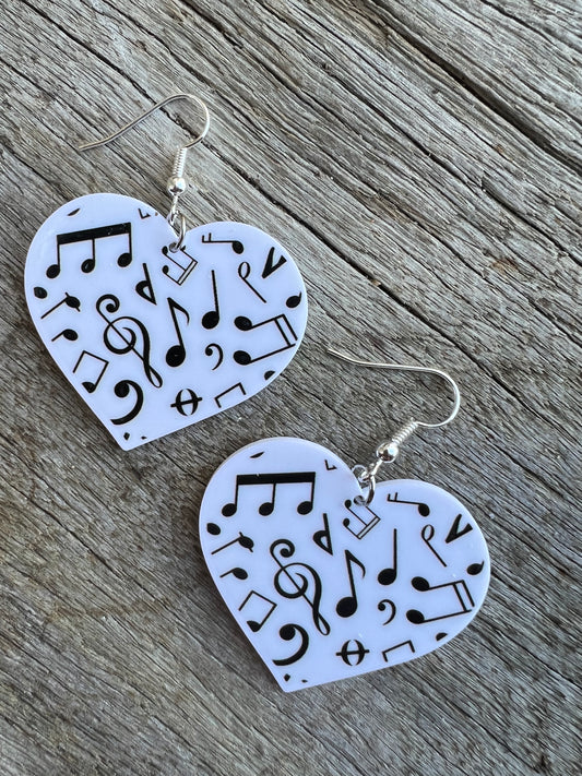 Music Notes Hearts Earrings