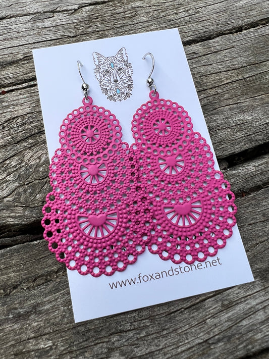Stunning Pink Metal Dangles