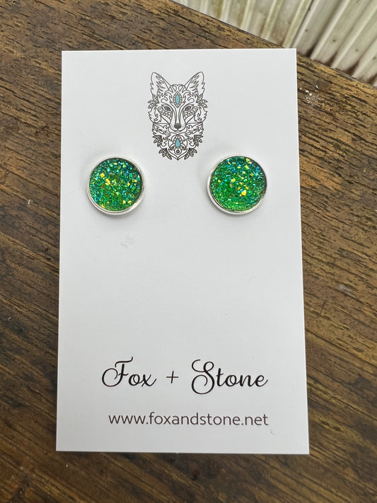 Ice Lime Druzy Stud Earrings