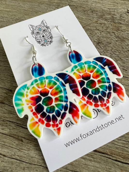 Tie Dye Turtle Confetti Earrings