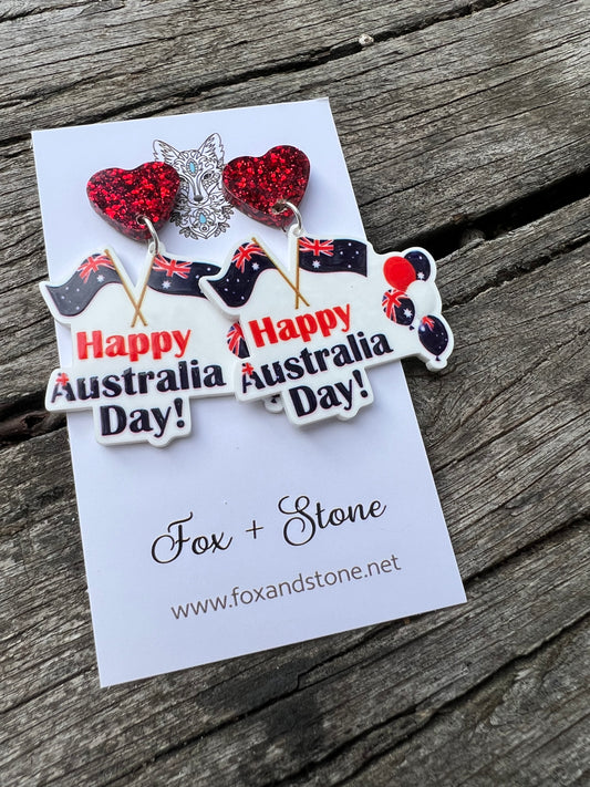 Glitter Heart Australia Day Earrings