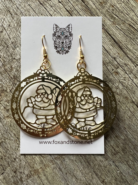 Shiny Gold Christmas Santa Filigree Earrings
