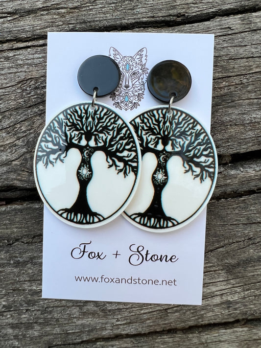 Tree of Life Oval Stud Earrings