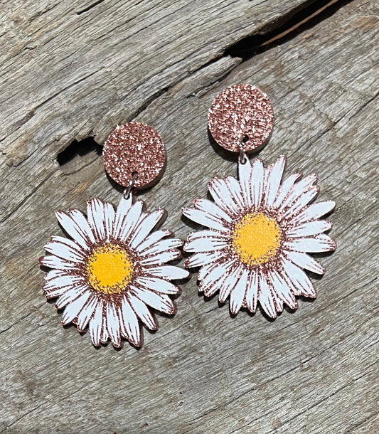 Mocha Glitter Flower Earrings