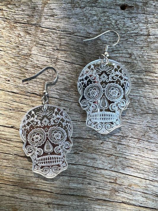 Silver Shine Sugar Skull Earrings