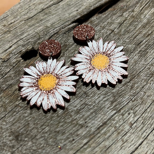 Mocha Glitter Flower Earrings