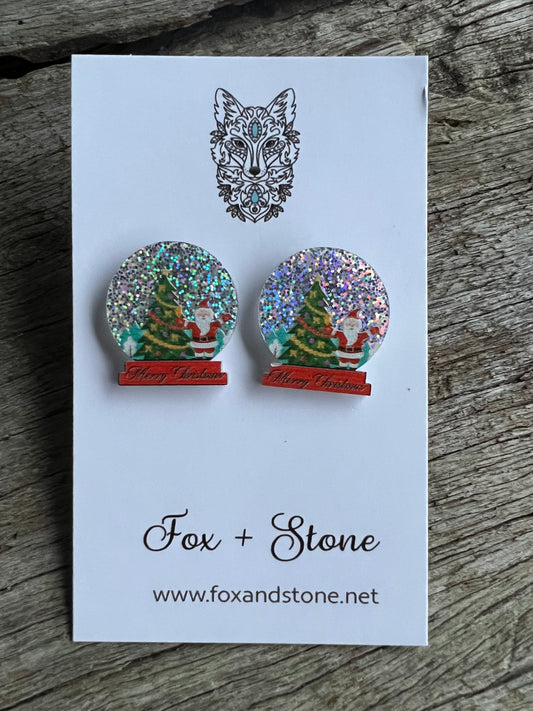 Santa Globe Christmas Studs