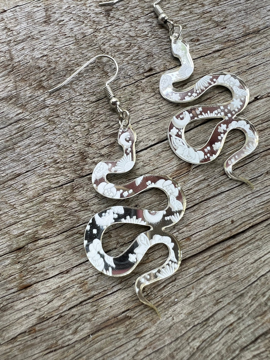 Mirror Silver Snake Earrings