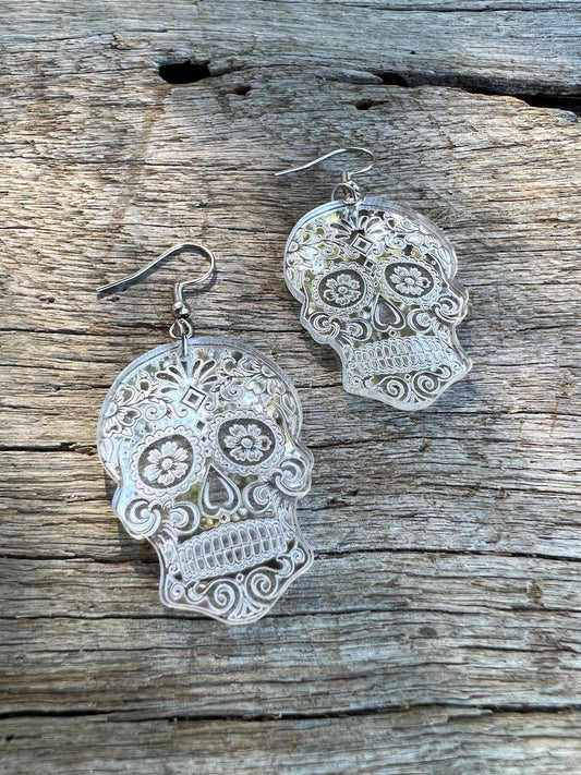 Silver Shine Sugar Skull Earrings