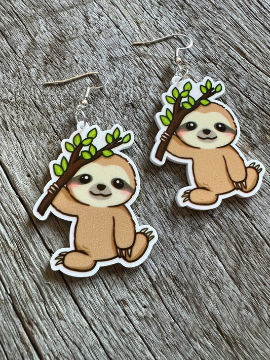 Baby Sloth Resin Earrings