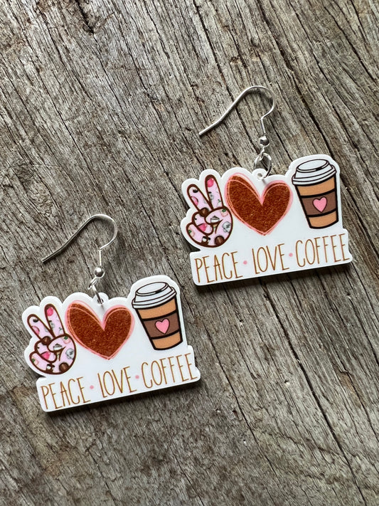 Peace Love Coffee Resin Earrings