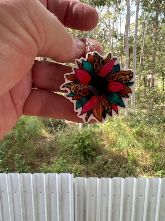 Bright Leopard Sunflower Earrings