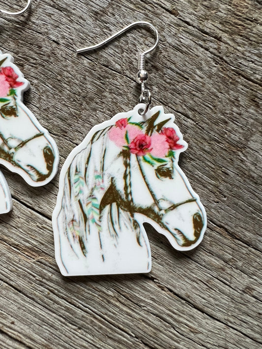 Pretty White Horse Earrings